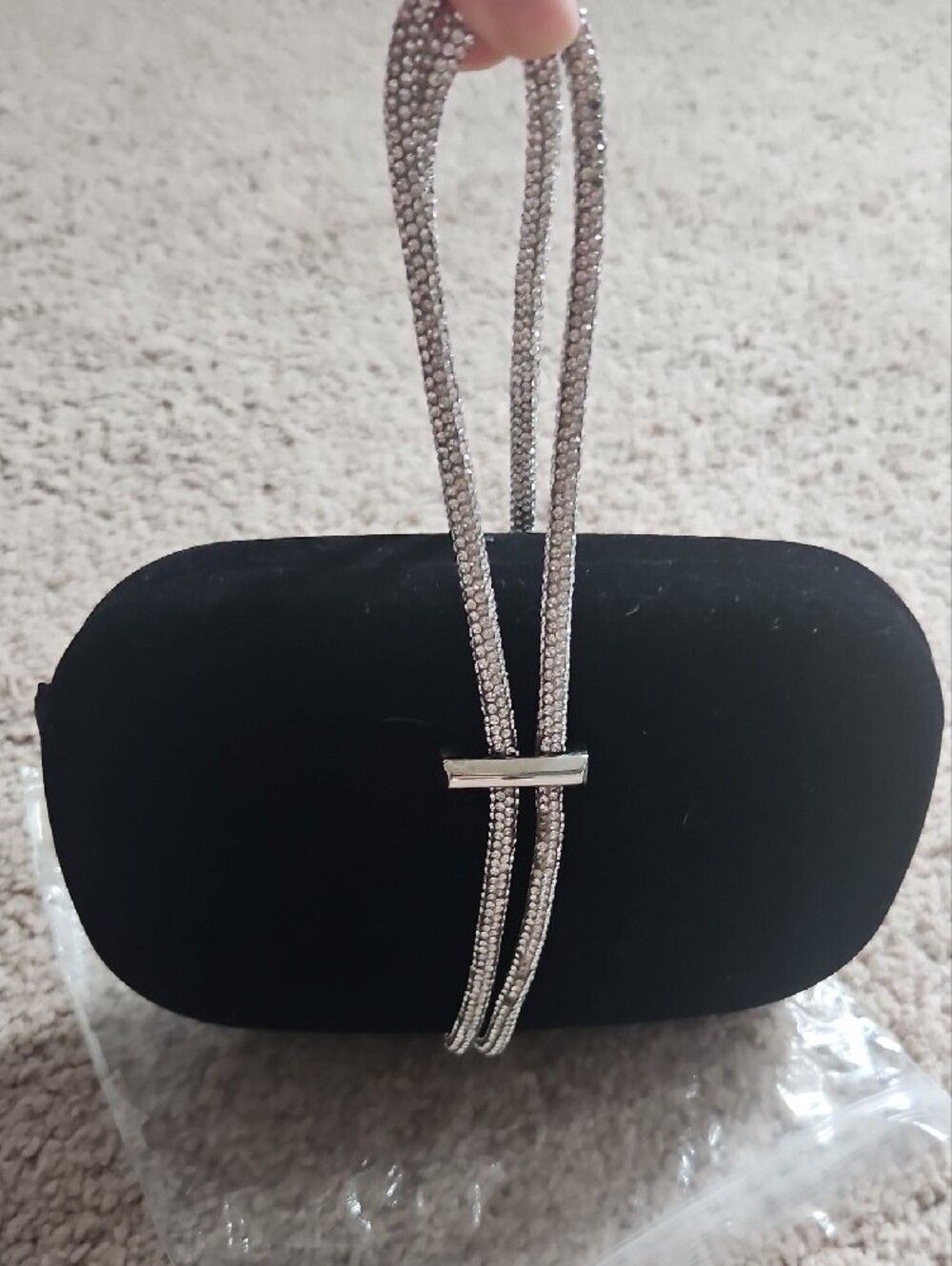 Black Evening Clutch with Silver Chain Strap